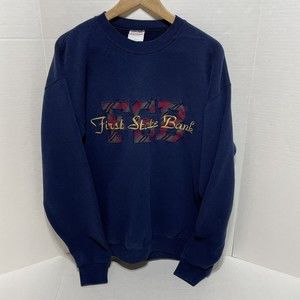 Vintage First State Bank Crewneck Sweatshirt, Large Dark Blue Santee Heavyweight